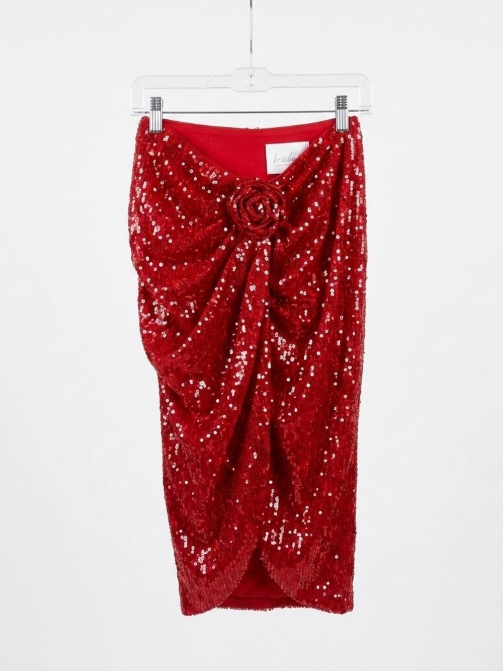 Mare Mare Nwot Red Sequin Draped Midi Skirt with Rosette Waist